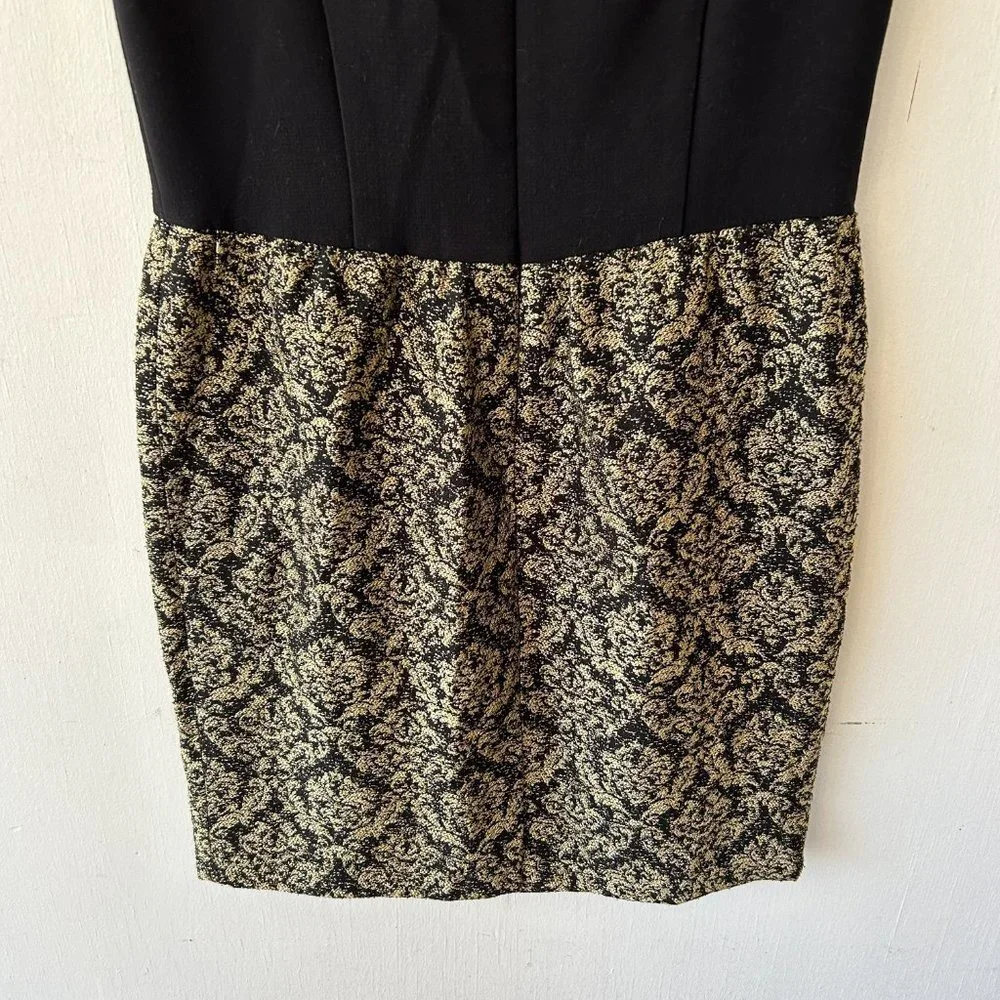 LOFT Tapestry Sheath Dress Womens 6 Gold Black‎ Rear Zip Regency Fairy Grunge